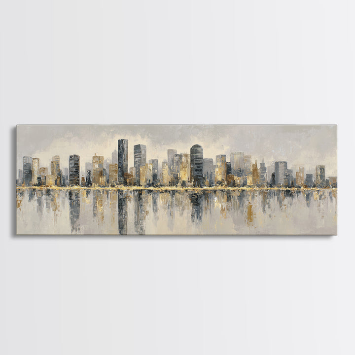 Quiet City Skyline Reduced to Elegant Shapes Canvas Print, Above Sofa Art, Coastal Decor, Living Room Decor, Statement, ASA-3x1-62