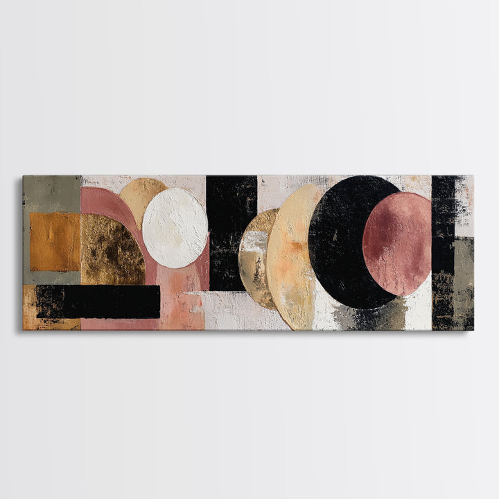 Bold Mid Century Geometric Forms Framed Canvas Print, Above Sofa Art, Living Room Decor, Abstract Art, Statement, ASA-3x1-68