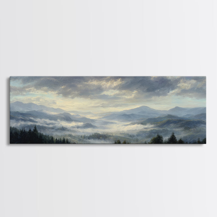 Dramatic Cloudscape over a Distant Valley Framed Canvas Print, Above Sofa Art, Canvas Print, Living Room Decor, Statement, ASA-3x1-69