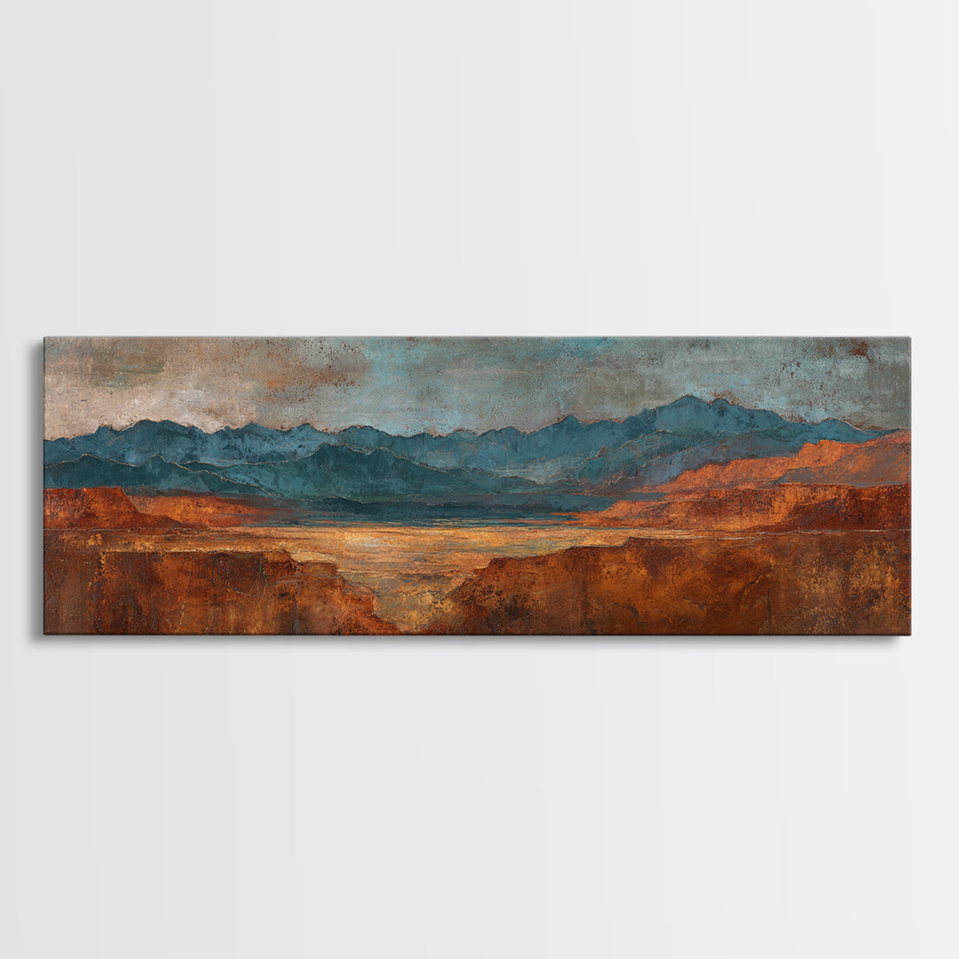 Abstract Canyon Landscape Canvas Print, Above Sofa Art, Framed Wall Art, Living Room Decor, Oil Painting, Statement, ASA-3x1-71