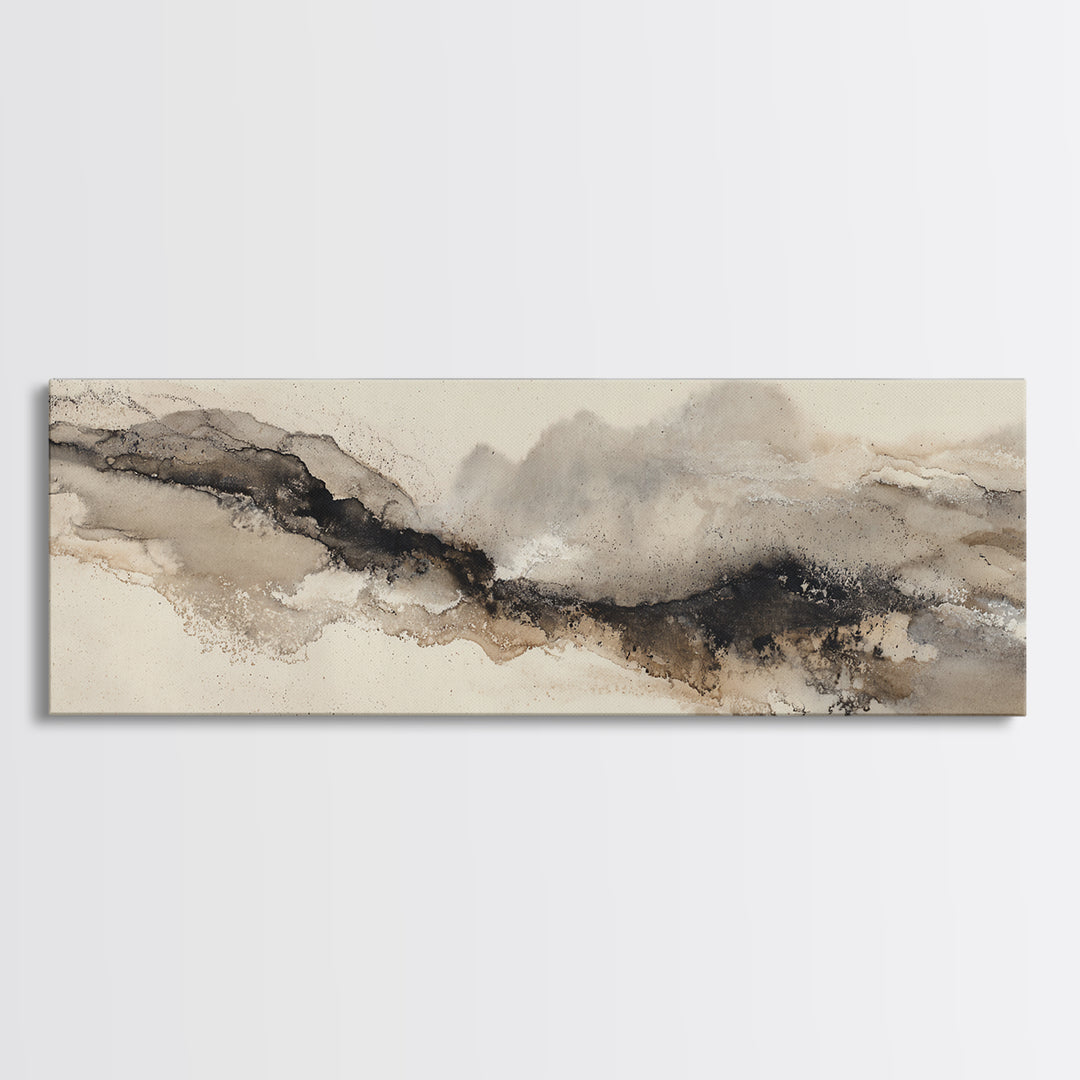 Minimal Black Ink Composition Framed Canvas Print, Above Sofa Art, Minimalist Decor, Living Room Decor, Fine Art, Statement, ASA-3x1-72