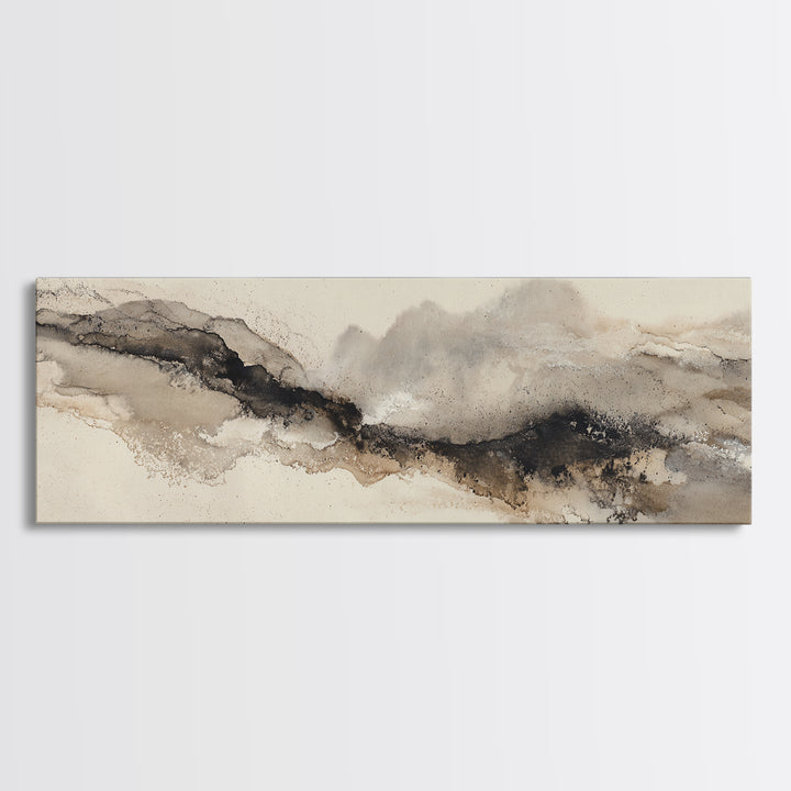 Minimal Black Ink Composition Framed Canvas Print, Above Sofa Art, Minimalist Decor, Living Room Decor, Fine Art, Statement, ASA-3x1-72