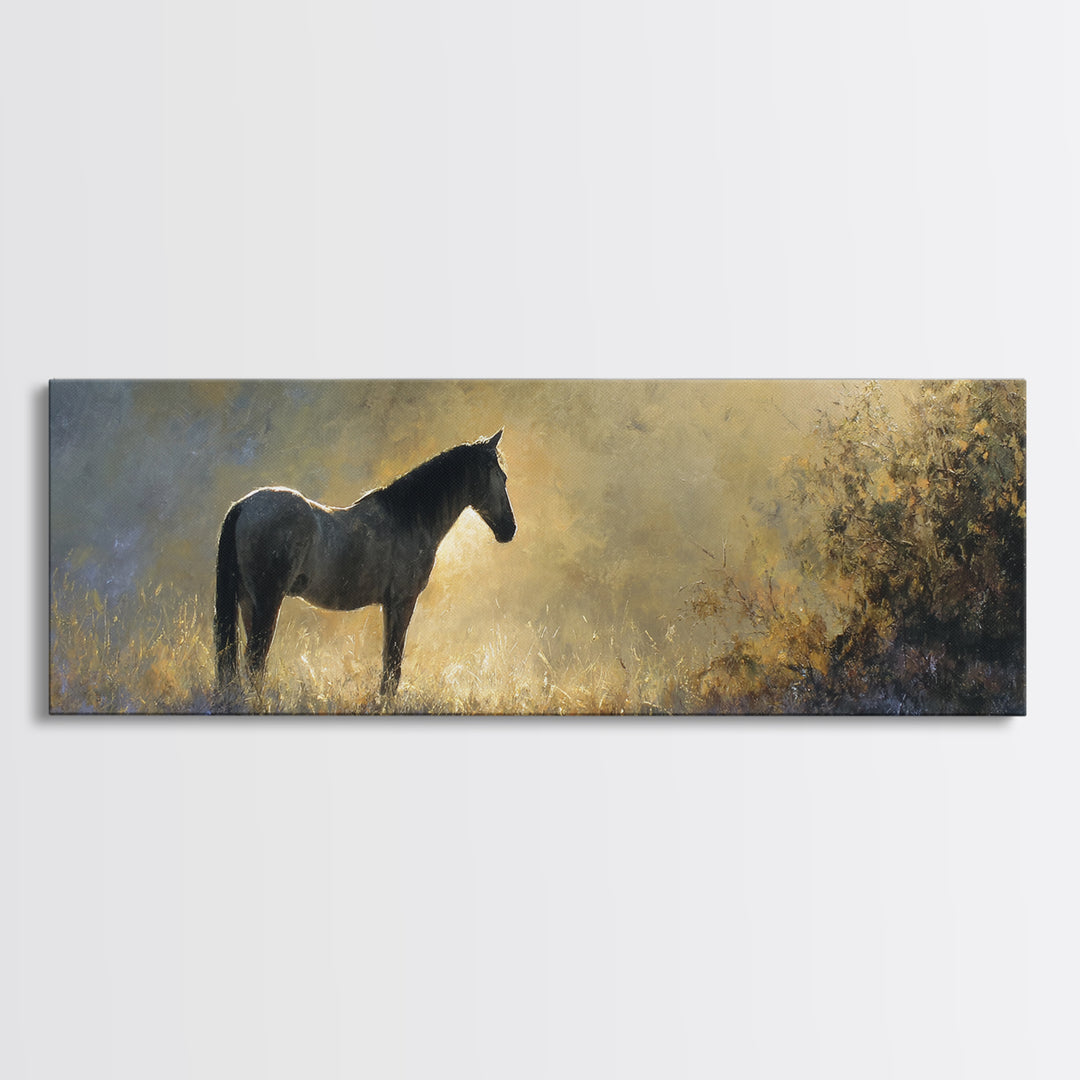 Statement Horse Silhouette Framed Canvas Print, Above Sofa Art, Oversized Wall Art, Living Room Decor, Fine Art, Statement, ASA-3x1-77