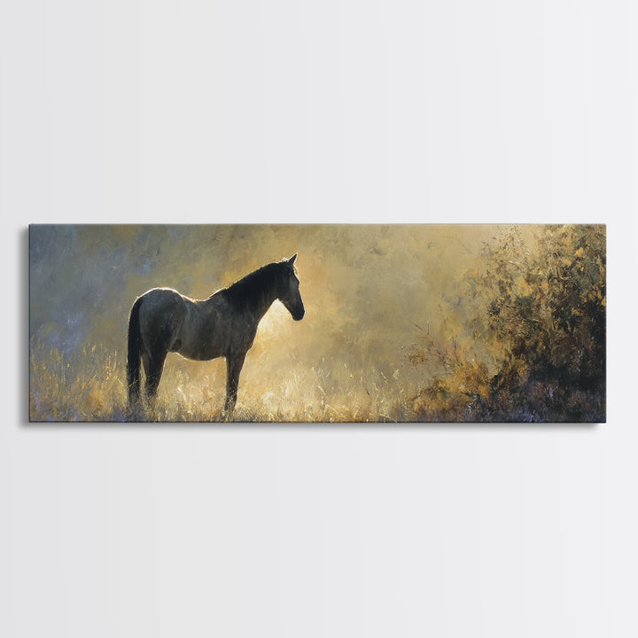 Statement Horse Silhouette Framed Canvas Print, Above Sofa Art, Oversized Wall Art, Living Room Decor, Fine Art, Statement, ASA-3x1-77