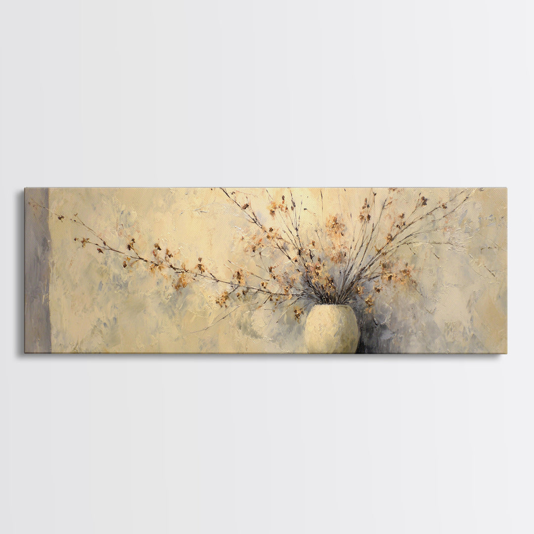 Large Neutral Still Life Canvas Print, Above Sofa Art, Textured Painting, Living Room Decor, Oil Painting, Statement, ASA-3x1-78