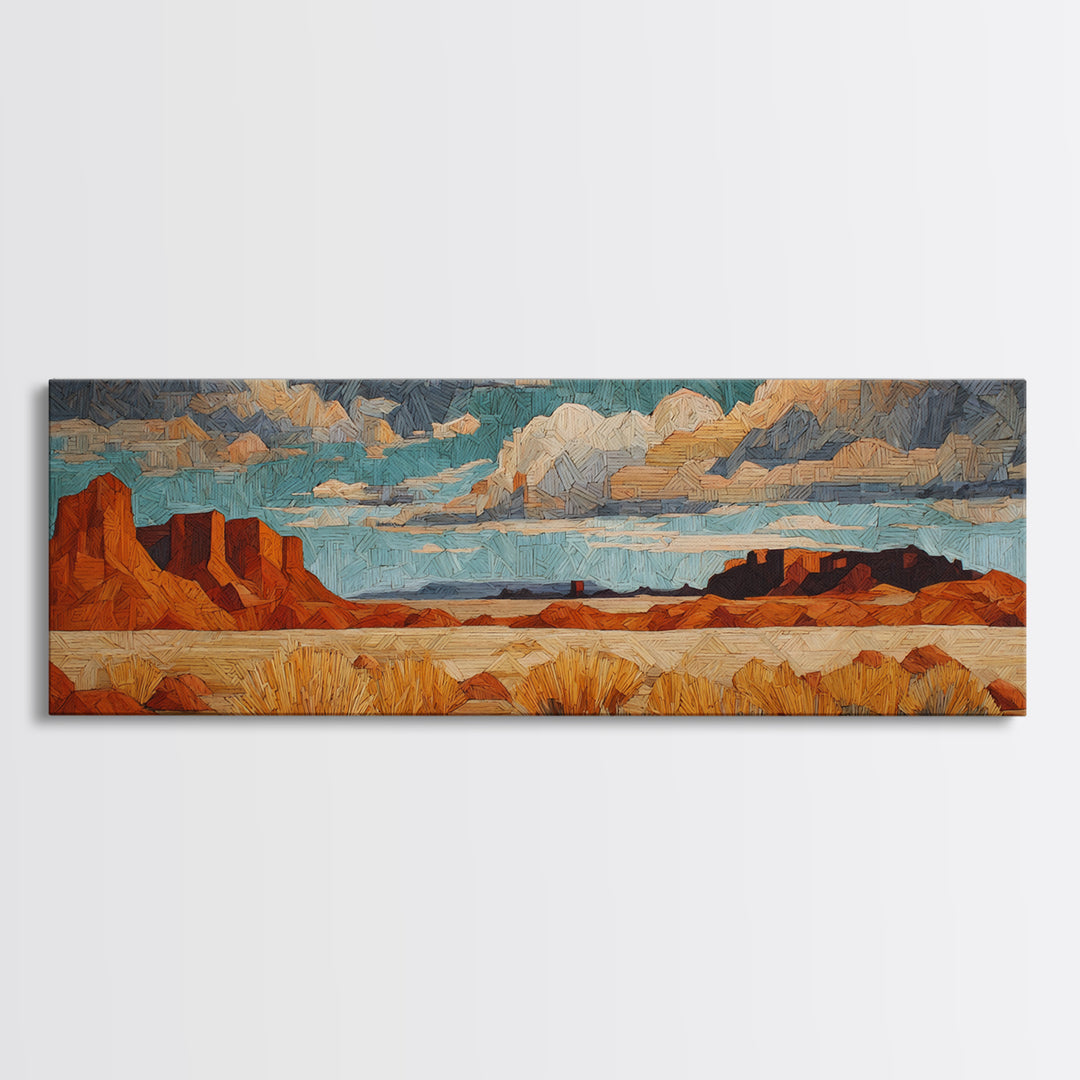 Desert Mesa Panorama Framed Canvas Print, Above Sofa Art, Home Decor, Living Room Decor, Statement, Oversized Wall Art, ASA-3x1-84