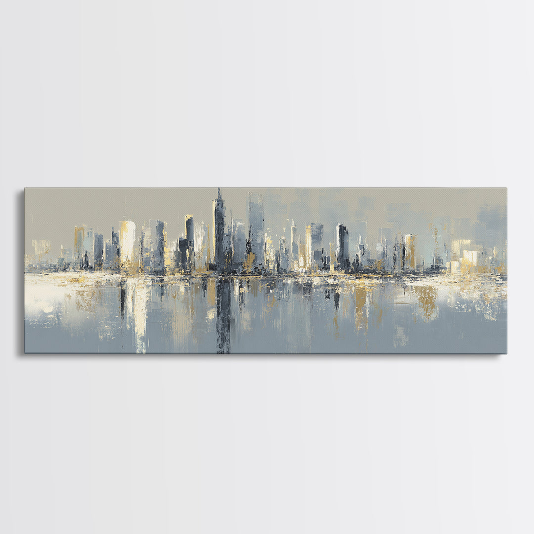Quiet City Skyline Reduced to Elegant Shapes Canvas Print, Above Sofa Art, Living Room Decor, Abstract Art, Statement, ASA-3x1-86