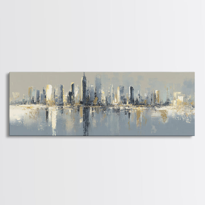 Quiet City Skyline Reduced to Elegant Shapes Canvas Print, Above Sofa Art, Living Room Decor, Abstract Art, Statement, ASA-3x1-86