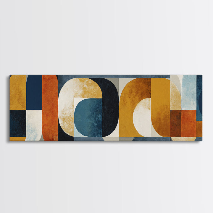 Bold Mid Century Geometric Forms Canvas Print, Above Sofa Art, Mid Century Modern, Living Room Decor, Fine Art, Statement, ASA-3x1-92