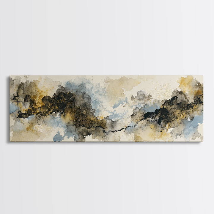 Minimal Black Ink Composition Canvas Print, Above Sofa Art, Japandi Wall Art, Living Room Decor, Fine Art, Statement, ASA-3x1-96