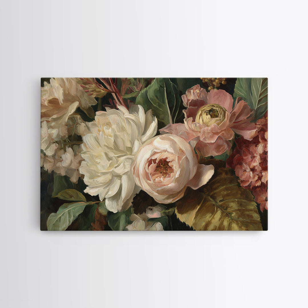 Large Expressive Floral Bouquet Framed Canvas Print, Above Sofa Art, Canvas Wall Art, Living Room Decor, Oil Painting, ASA-3x2-10