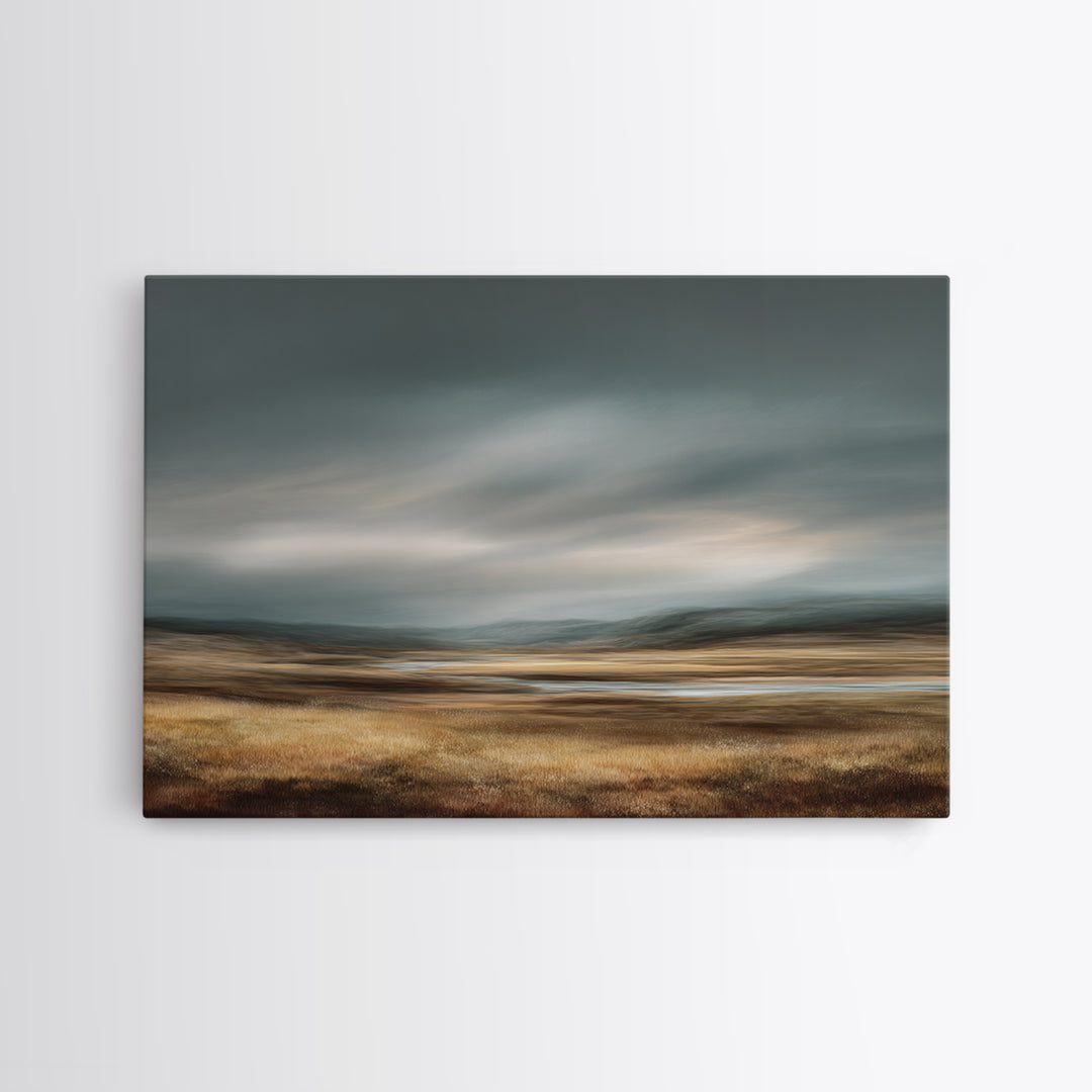 Wide Olive and Beige Meadow Panorama Framed Canvas Print, Above Sofa Art, Living Room Decor, Oil Painting, Statement, ASA-3x2-14
