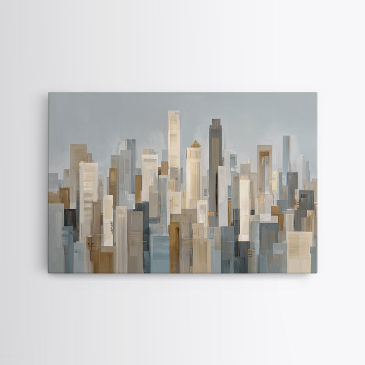 Quiet City Skyline Reduced to Elegant Shapes Canvas Print, Above Sofa Art, Minimalist Decor, Living Room Decor, Statement, ASA-3x2-2
