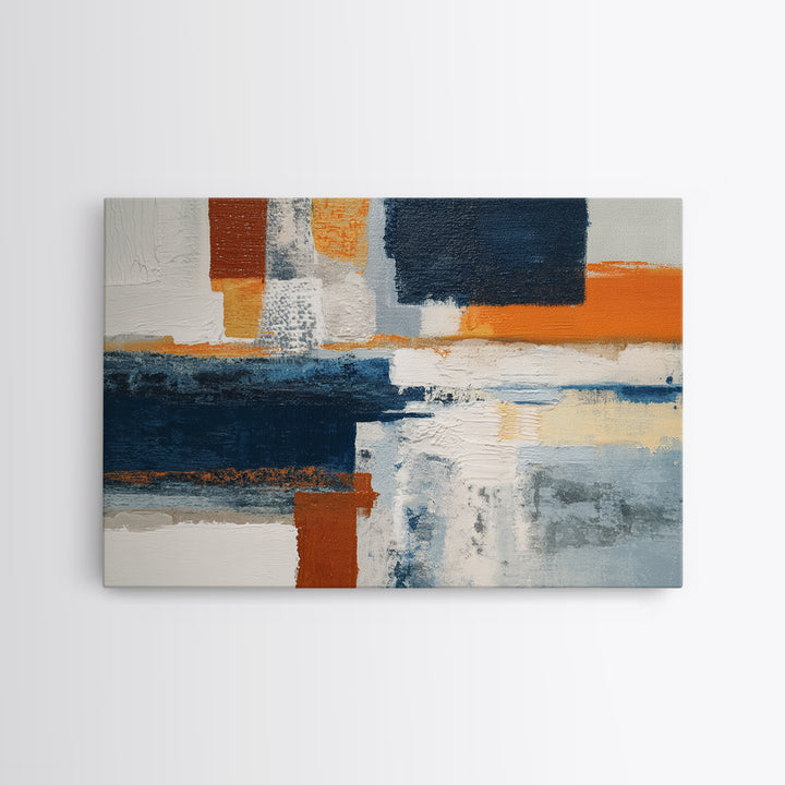 Bold Navy and Ivory Abstract Brushwork Canvas Print, Above Sofa Art, Mid Century Modern, Living Room Decor, Abstract Art, ASA-3x2-22