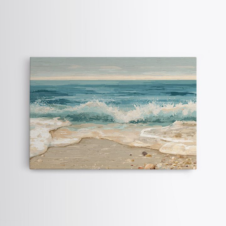 Moody Seascape at Twilight Framed Canvas Print, Above Sofa Art, Abstract Wall Art, Living Room Decor, Oil Painting, Statement, ASA-3x2-40