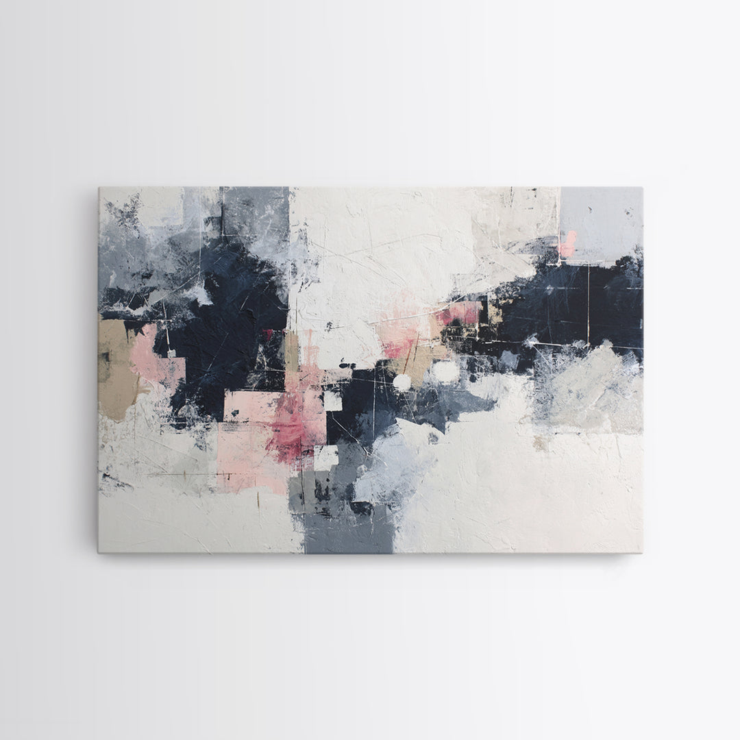 Bold Navy and Ivory Abstract Brushwork Framed Canvas Print, Above Sofa Art, Living Room Decor, Abstract Art, Statement, ASA-3x2-46