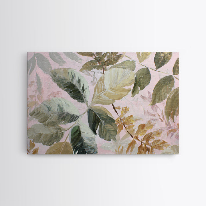 Large Botanical Leaves Canvas Print, Above Sofa Art, Set of 3 Wall Art, Living Room Decor, Oil Painting, Statement, ASA-3x2-49