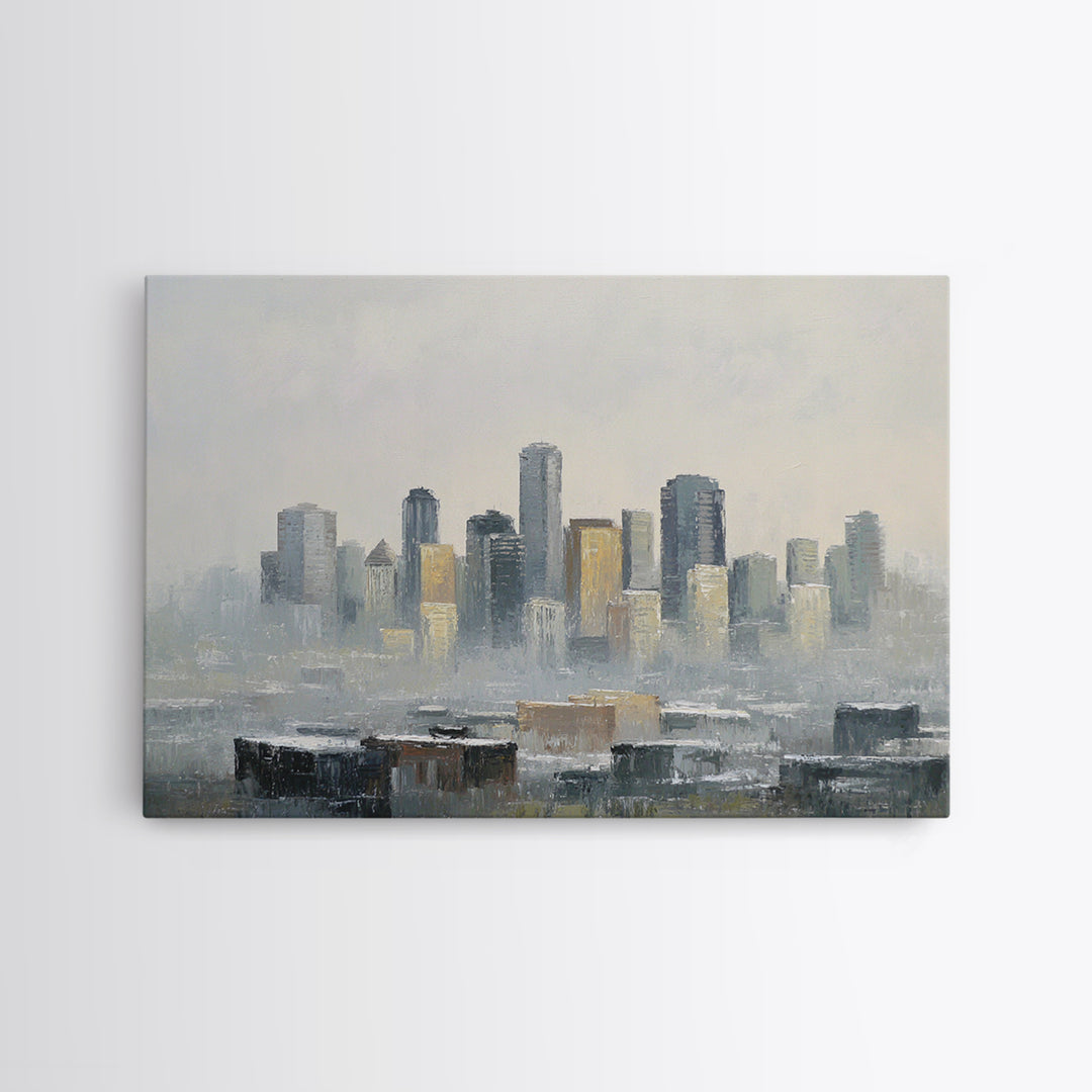 Quiet City Skyline Reduced to Elegant Shapes Canvas Print, Above Sofa Art, Abstract Wall Art, Living Room Decor, Statement, ASA-3x2-50