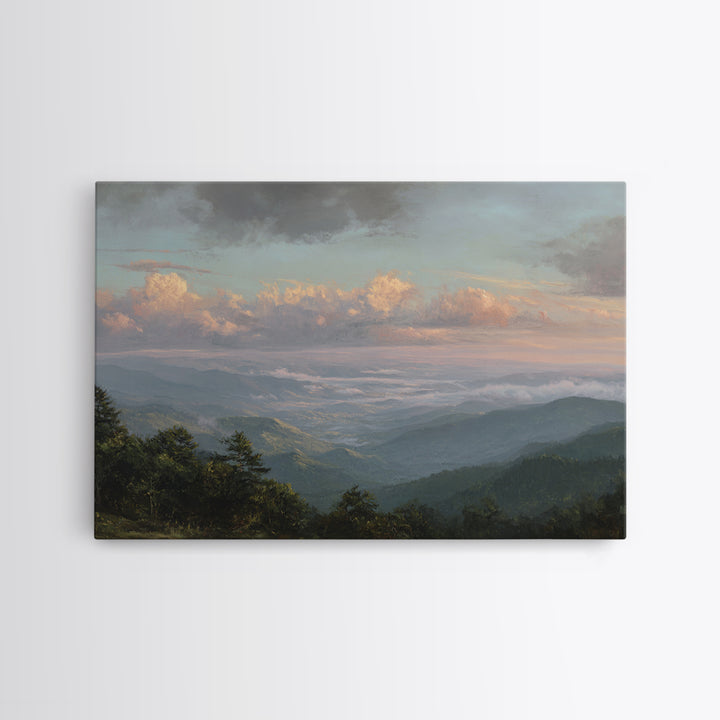 Dramatic Cloudscape over a Distant Valley Canvas Print, Above Sofa Art, Horizontal Wall Art, Living Room Decor, Statement, ASA-3x2-57