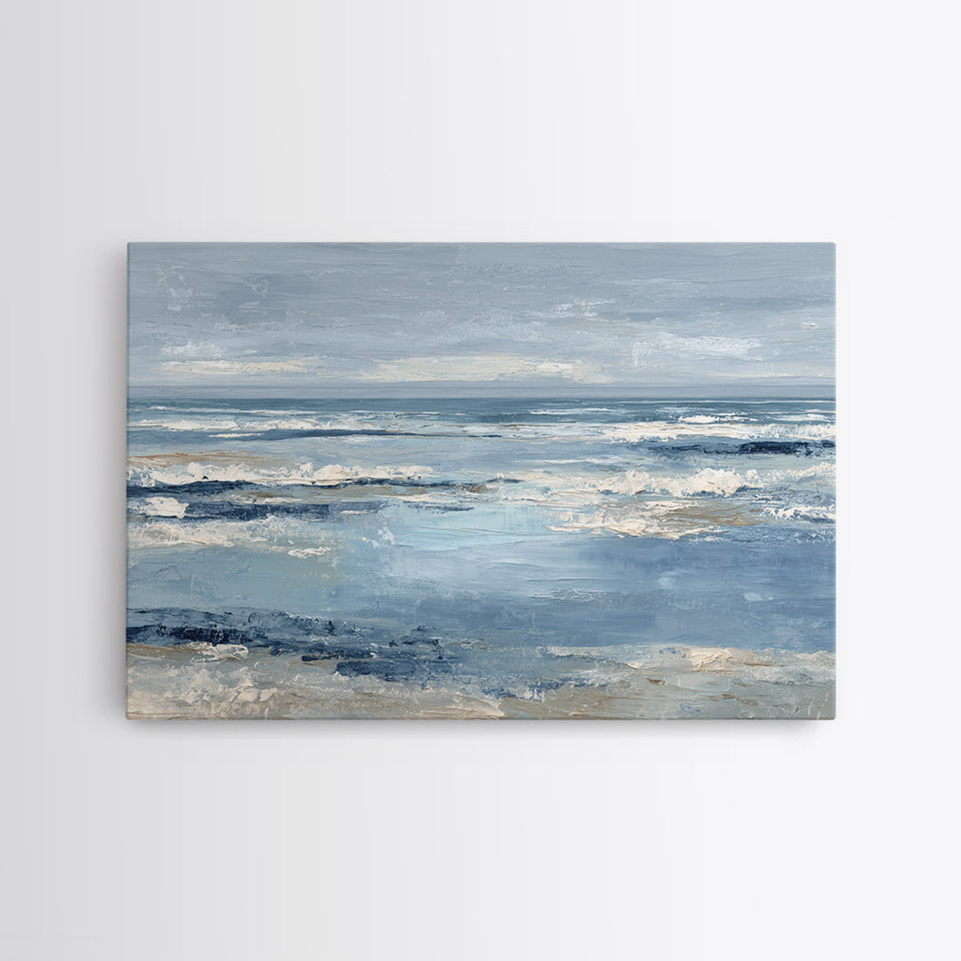 Moody Seascape at Twilight Framed Canvas Print, Above Sofa Art, Set of 3 Prints, Living Room Decor, Abstract Art, Statement, ASA-3x2-64