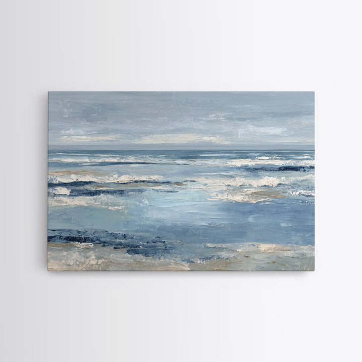Moody Seascape at Twilight Framed Canvas Print, Above Sofa Art, Set of 3 Prints, Living Room Decor, Abstract Art, Statement, ASA-3x2-64
