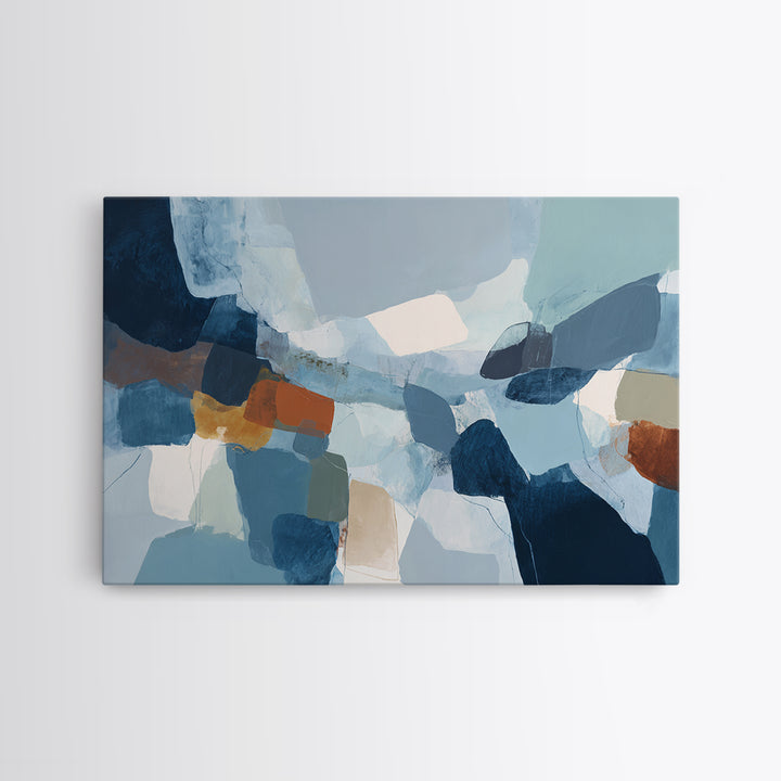 Bold Navy and Ivory Abstract Brushwork Framed Canvas Print, Above Sofa Art, Living Room Decor, Abstract Art, Statement, ASA-3x2-70