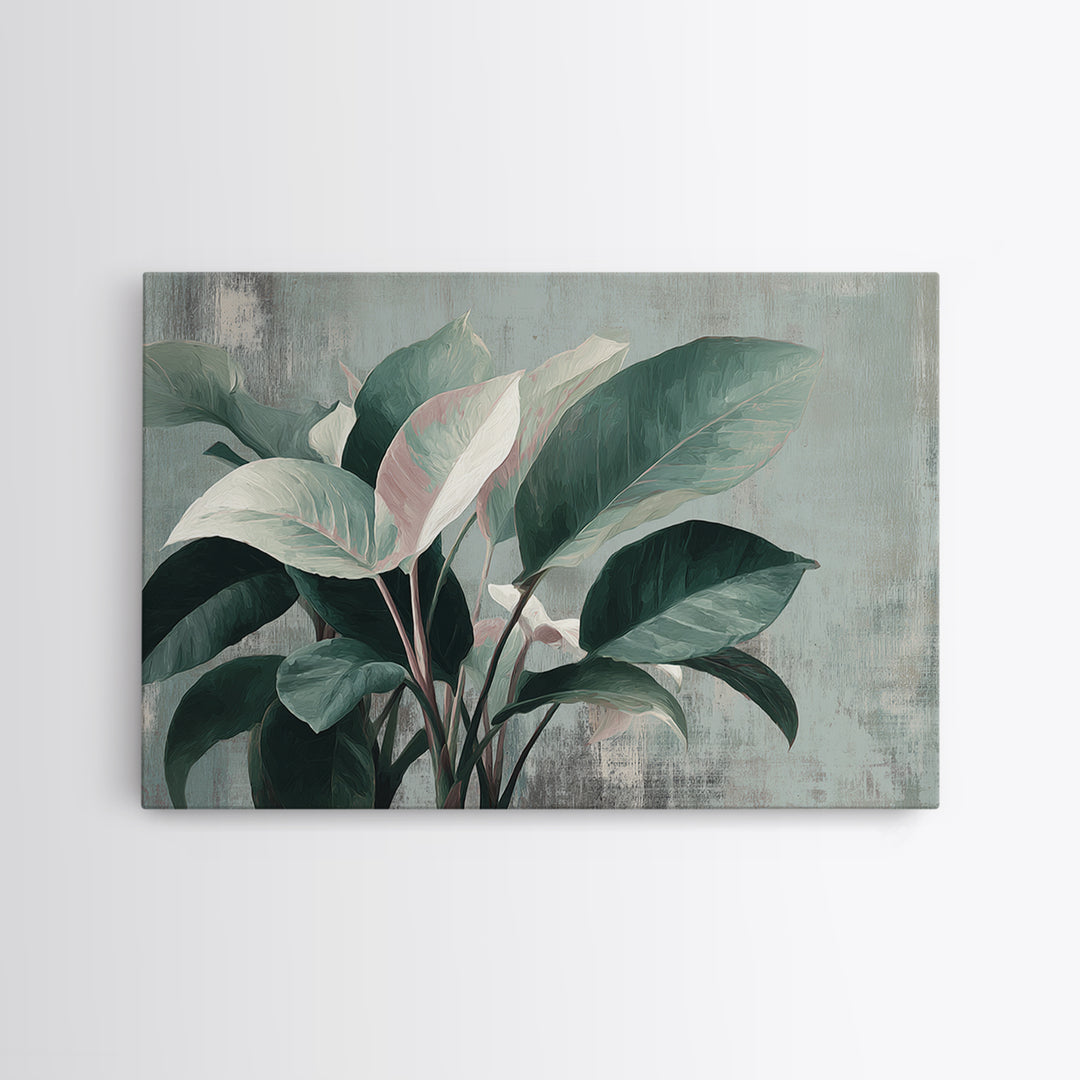 Large Botanical Leaves Canvas Print, Above Sofa Art, Set of 3 Wall Art, Living Room Decor, Oil Painting, Statement, ASA-3x2-73