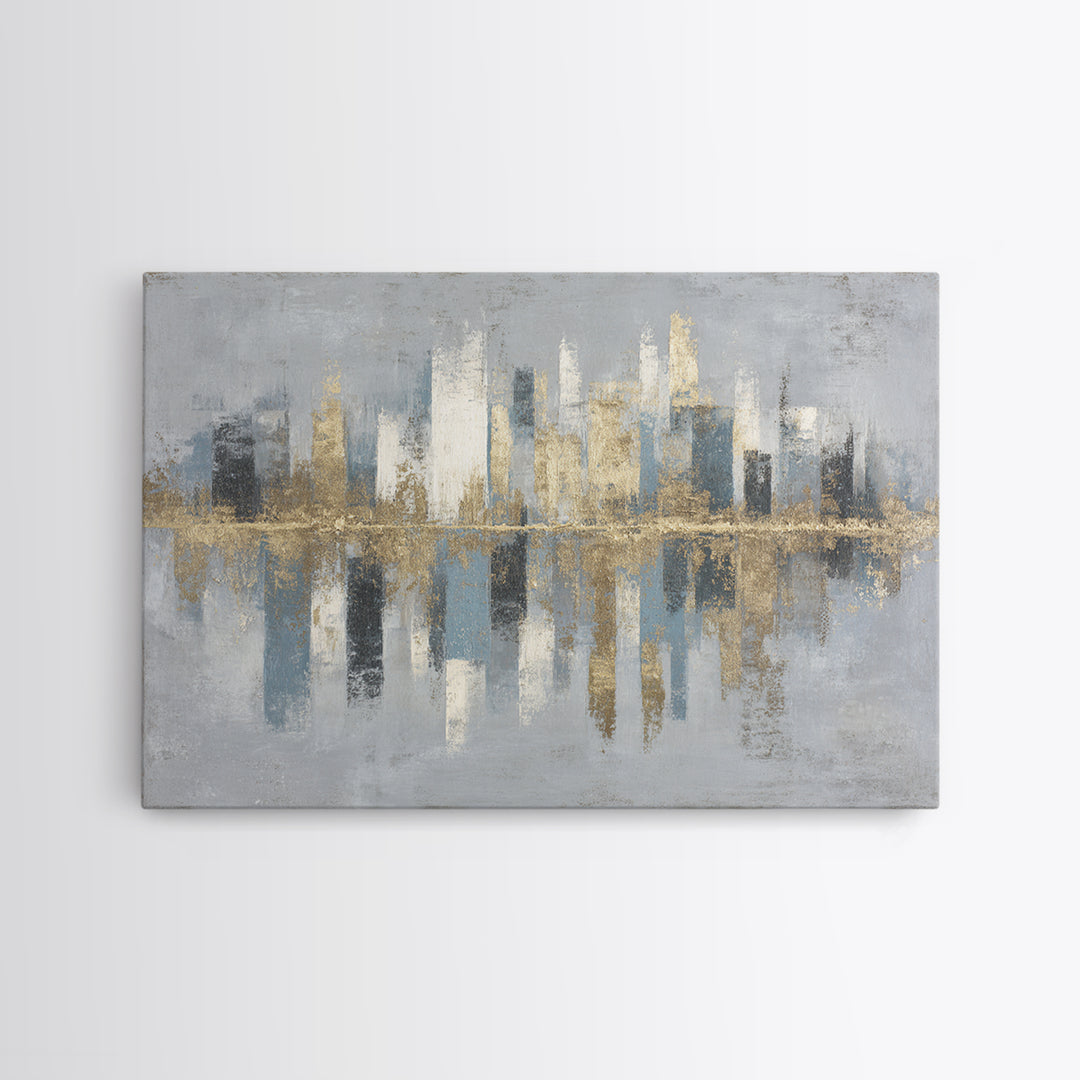Quiet City Skyline Reduced to Elegant Shapes Canvas Print, Above Sofa Art, Abstract Wall Art, Living Room Decor, Statement, ASA-3x2-74