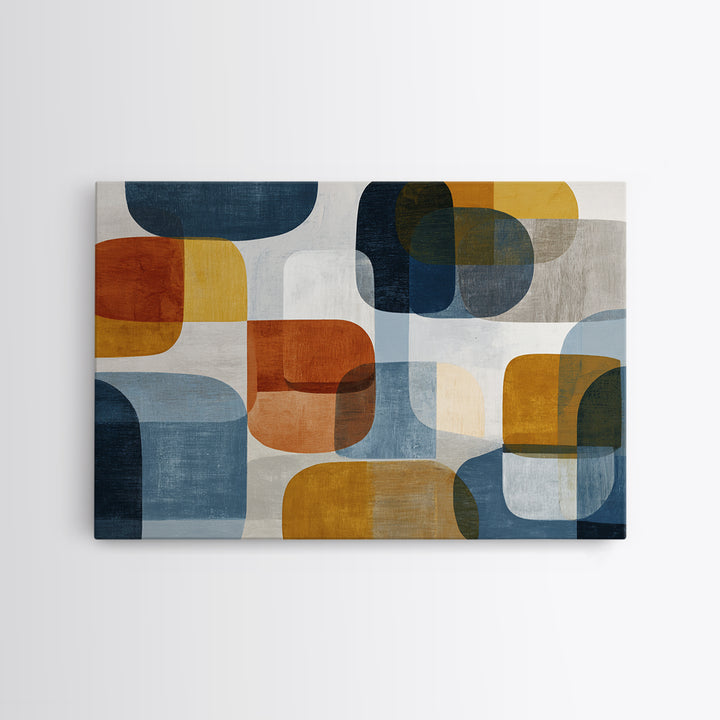 Bold Mid Century Geometric Forms Framed Canvas Print, Above Sofa Art, Floral Wall Art, Living Room Decor, Abstract Art, ASA-3x2-80
