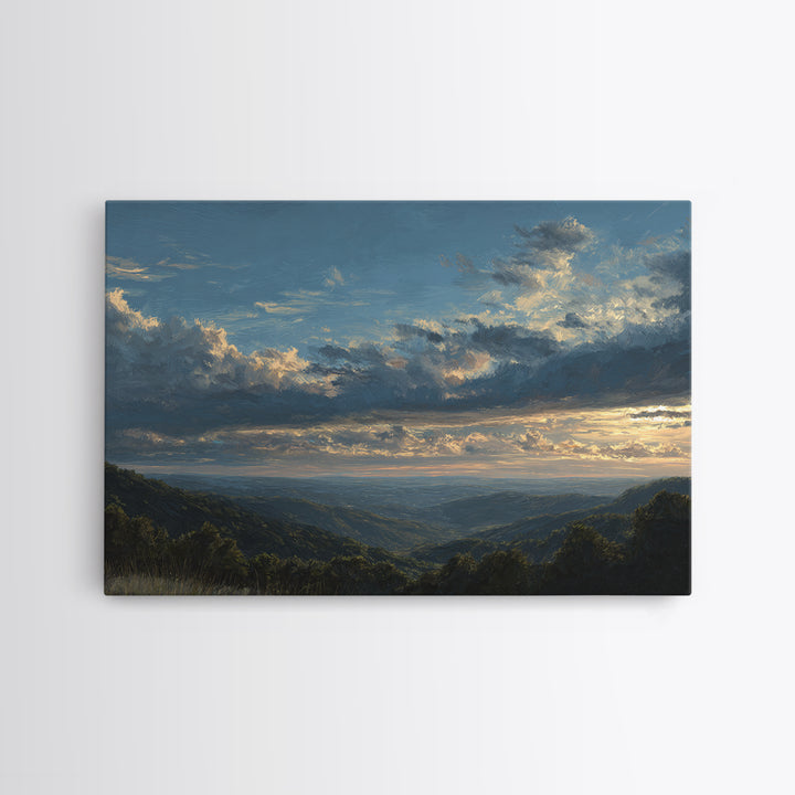 Dramatic Cloudscape over a Distant Valley Canvas Print, Above Sofa Art, Textured Wall Art, Living Room Decor, Statement, ASA-3x2-9