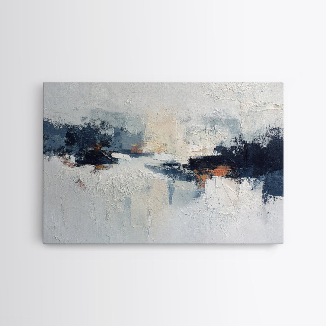 Bold Navy and Ivory Abstract Brushwork Canvas Print, Above Sofa Art, Wall Art Print, Living Room Decor, Fine Art, Statement, ASA-3x2-94