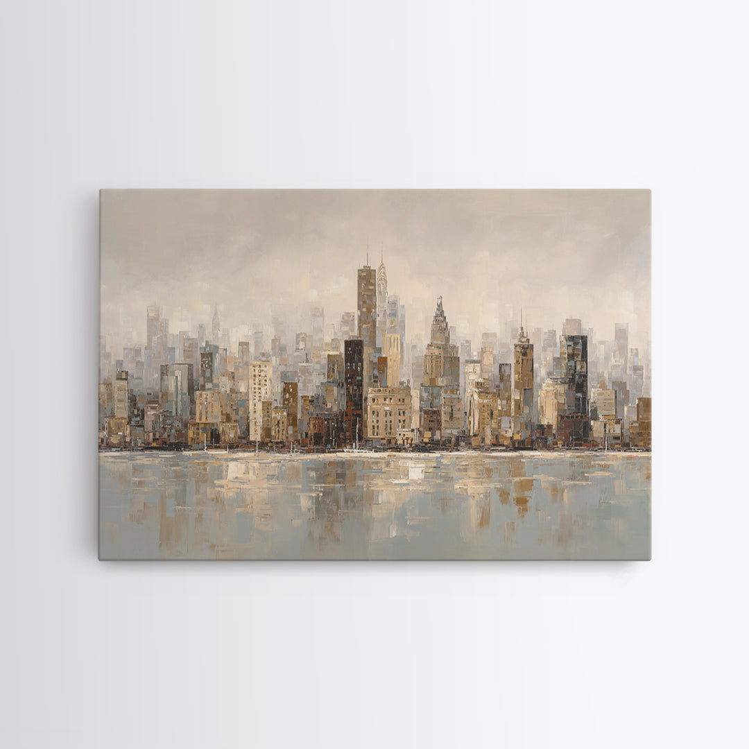 Quiet City Skyline Reduced to Elegant Shapes Canvas Print, Above Sofa Art, Watercolor Painting, Living Room Decor, Statement, ASA-3x2-98