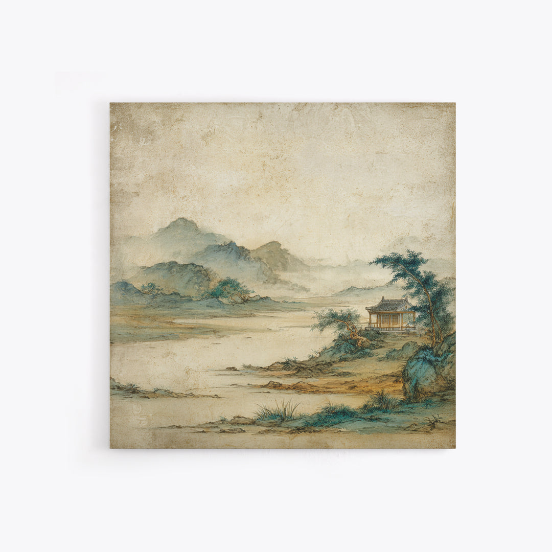 Chinese Mountain Scroll Landscape Framed Canvas Print, Asian Inspired Art, Gallery Decor, Living Room Decor, Fine Art, Harmony, ASI-1x1-32