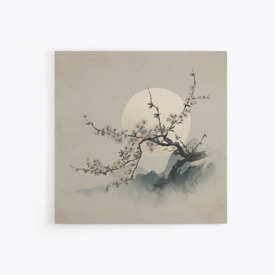 Plum Blossom Branch Painted Canvas Print, Asian Inspired Art, Neutral Wall Art, Living Room Decor, Fine Art, Harmony, ASI-1x1-60