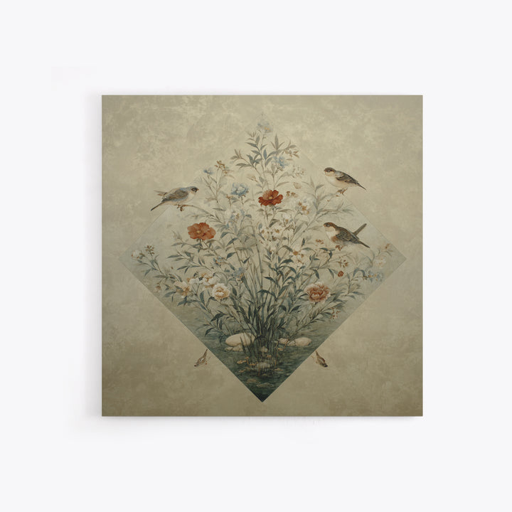 Fan Shaped Composition of Blossoms and Birds Canvas Print, Asian Inspired Art, Gallery Decor, Living Room Decor, Harmony, ASI-1x1-65