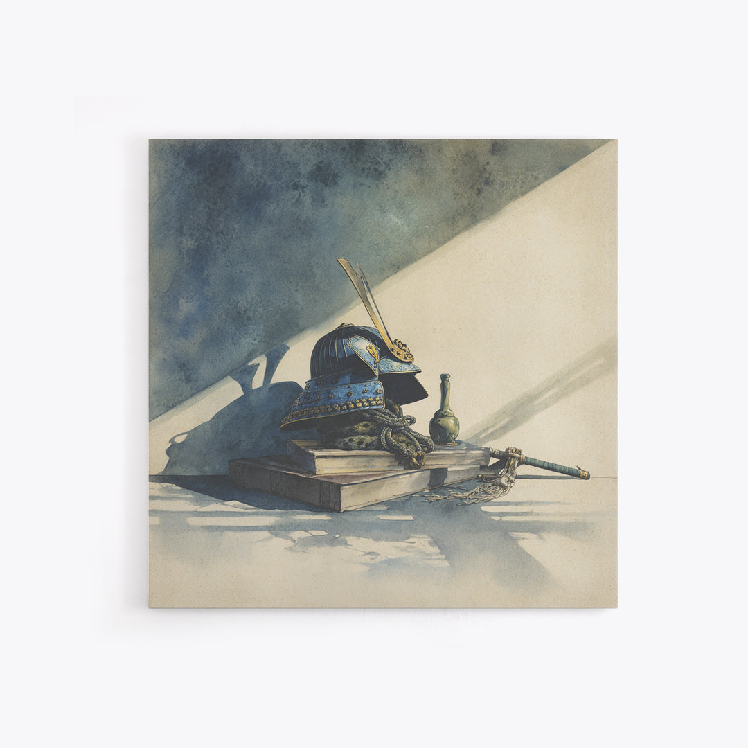 Samurai Helmet Still Life Framed Canvas Print, Asian Inspired Art, Japanese Wall Art, Living Room Decor, Fine Art, Harmony, ASI-1x1-7