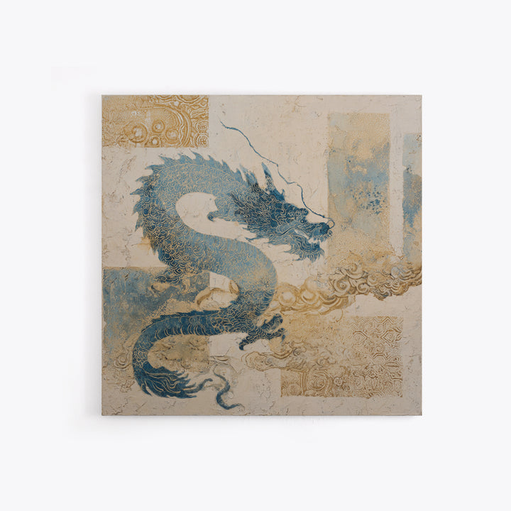 Dragon Curling Through Clouds Canvas Print, Asian Inspired Art, Boho Decor, Living Room Decor, Fine Art, Harmony, Digital Art, ASI-1x1-85