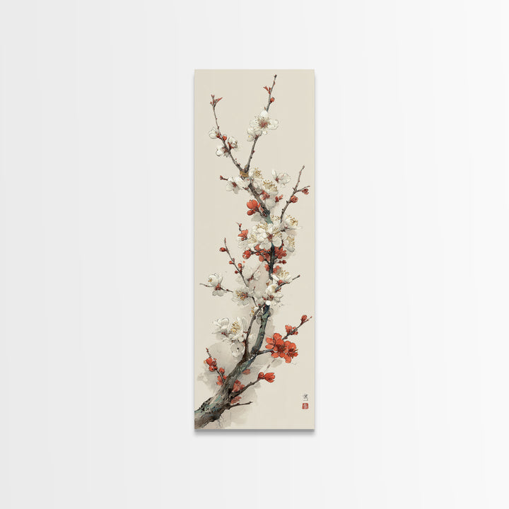 Plum Blossom Branch Painted Framed Canvas Print, Asian Inspired Art, Art Print, Living Room Decor, Oil Painting, Harmony, ASI-1x3-24