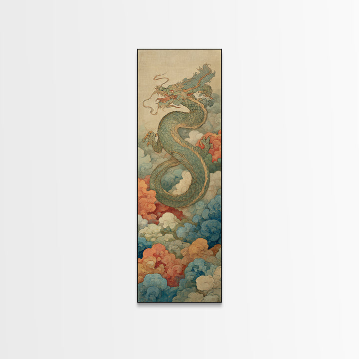 Dragon Curling Through Clouds Canvas Print, Asian Inspired Art, Wall Decor, Living Room Decor, Harmony, Farmhouse Wall Art, ASI-1x3-25
