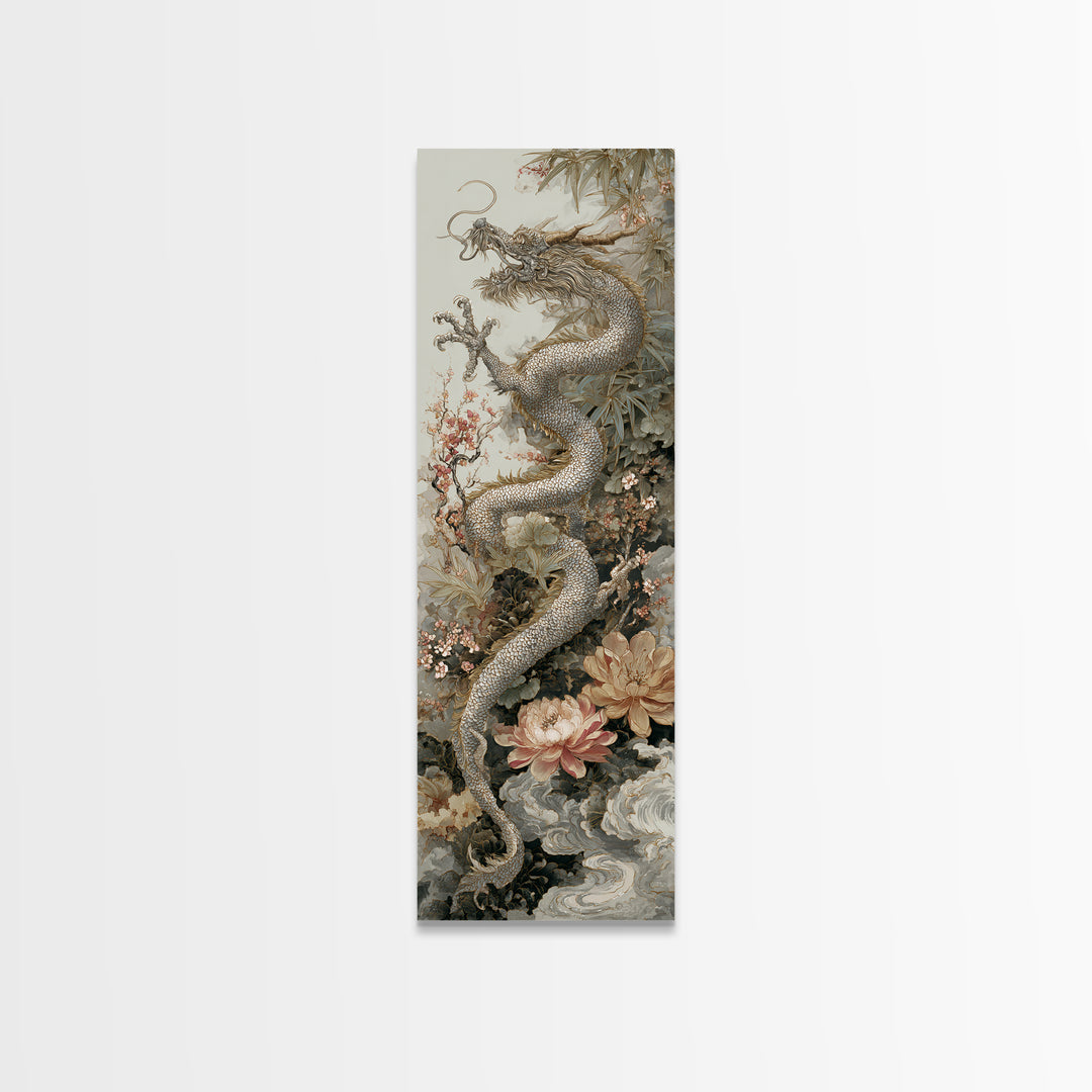 Dragon Curling Through Clouds Canvas Print, Asian Inspired Art, Zen Wall Art, Living Room Decor, Fine Art, Harmony, Art Print, ASI-1x3-49