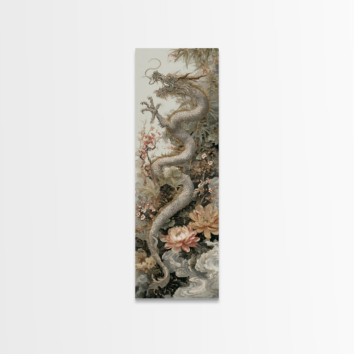 Dragon Curling Through Clouds Canvas Print, Asian Inspired Art, Zen Wall Art, Living Room Decor, Fine Art, Harmony, Art Print, ASI-1x3-49