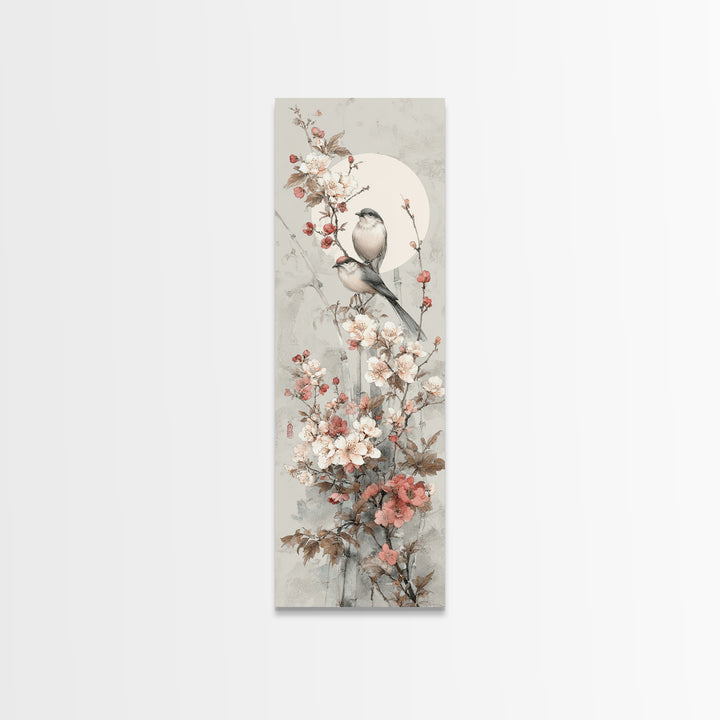Fan Shaped Composition of Blossoms and Birds Canvas Print, Asian Inspired Art, Modern Wall Decor, Living Room Decor, Harmony, ASI-1x3-5