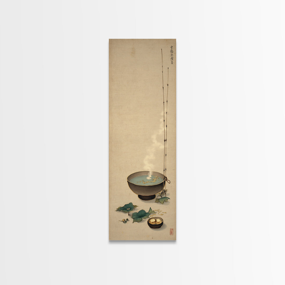 Tea Bowl and Steam Still Life on Canvas Print, Asian Inspired Art, Farmhouse Wall Art, Living Room Decor, Fine Art, Harmony, ASI-1x3-51