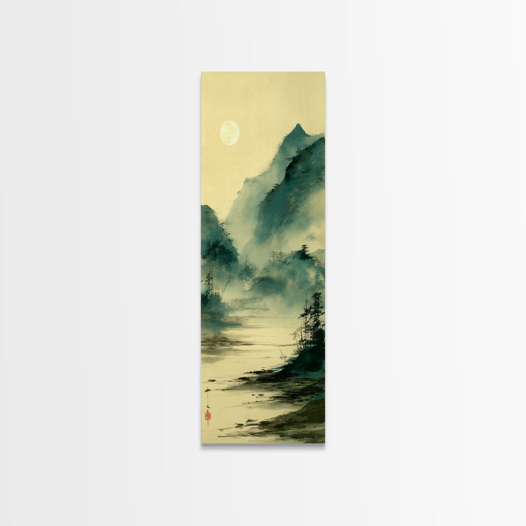 Japanese Ink Landscape Framed Canvas Print, Asian Inspired Art, Unique Wall Art, Living Room Decor, Fine Art, Harmony, ASI-1x3-64