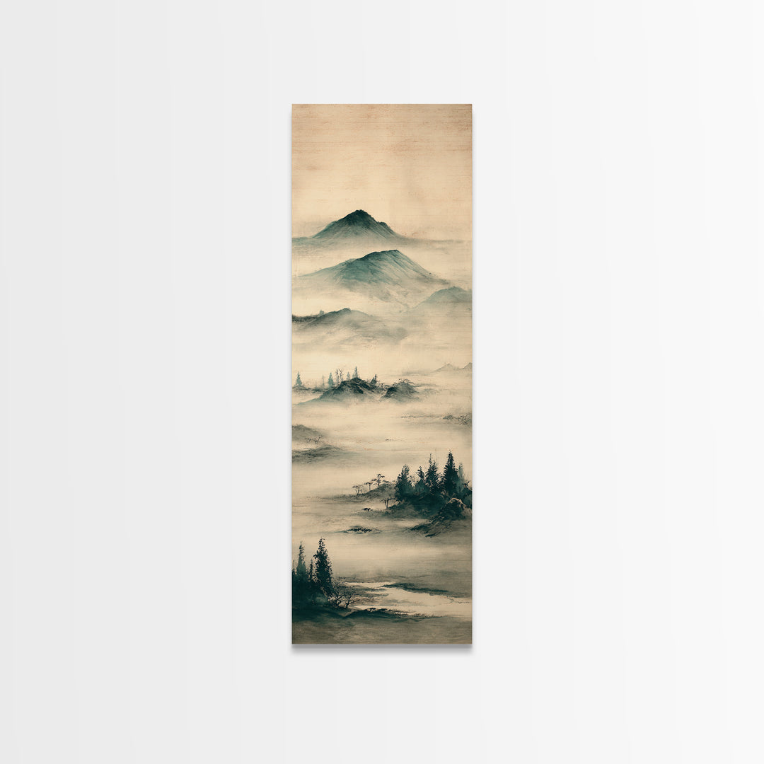 Japanese Ink Landscape Canvas Print, Asian Inspired Art, Farmhouse Wall Art, Living Room Decor, Harmony, Spiritual Wall Art, ASI-1x3-88
