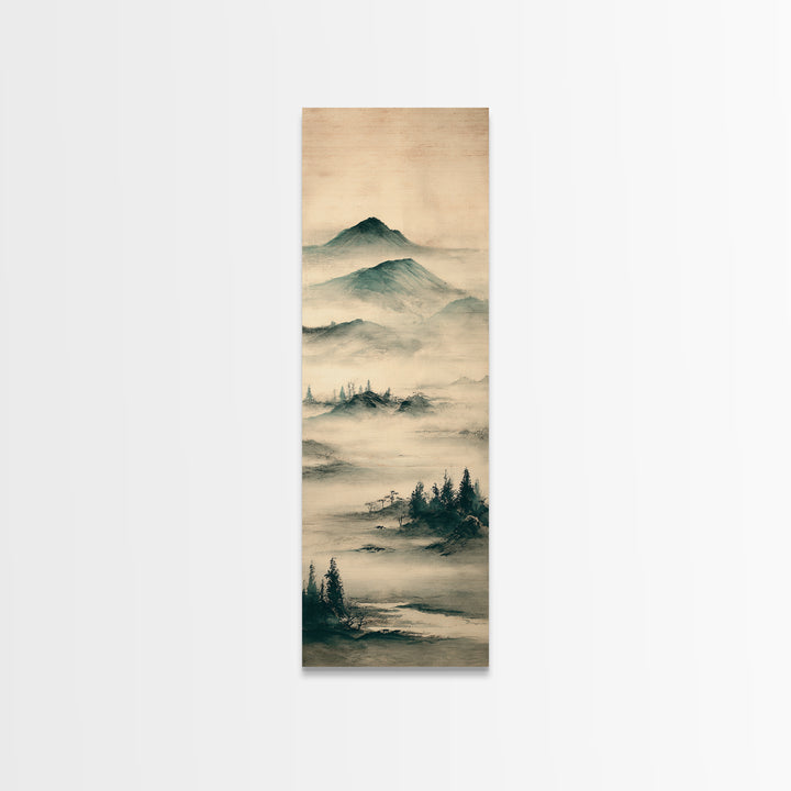 Japanese Ink Landscape Canvas Print, Asian Inspired Art, Farmhouse Wall Art, Living Room Decor, Harmony, Spiritual Wall Art, ASI-1x3-88