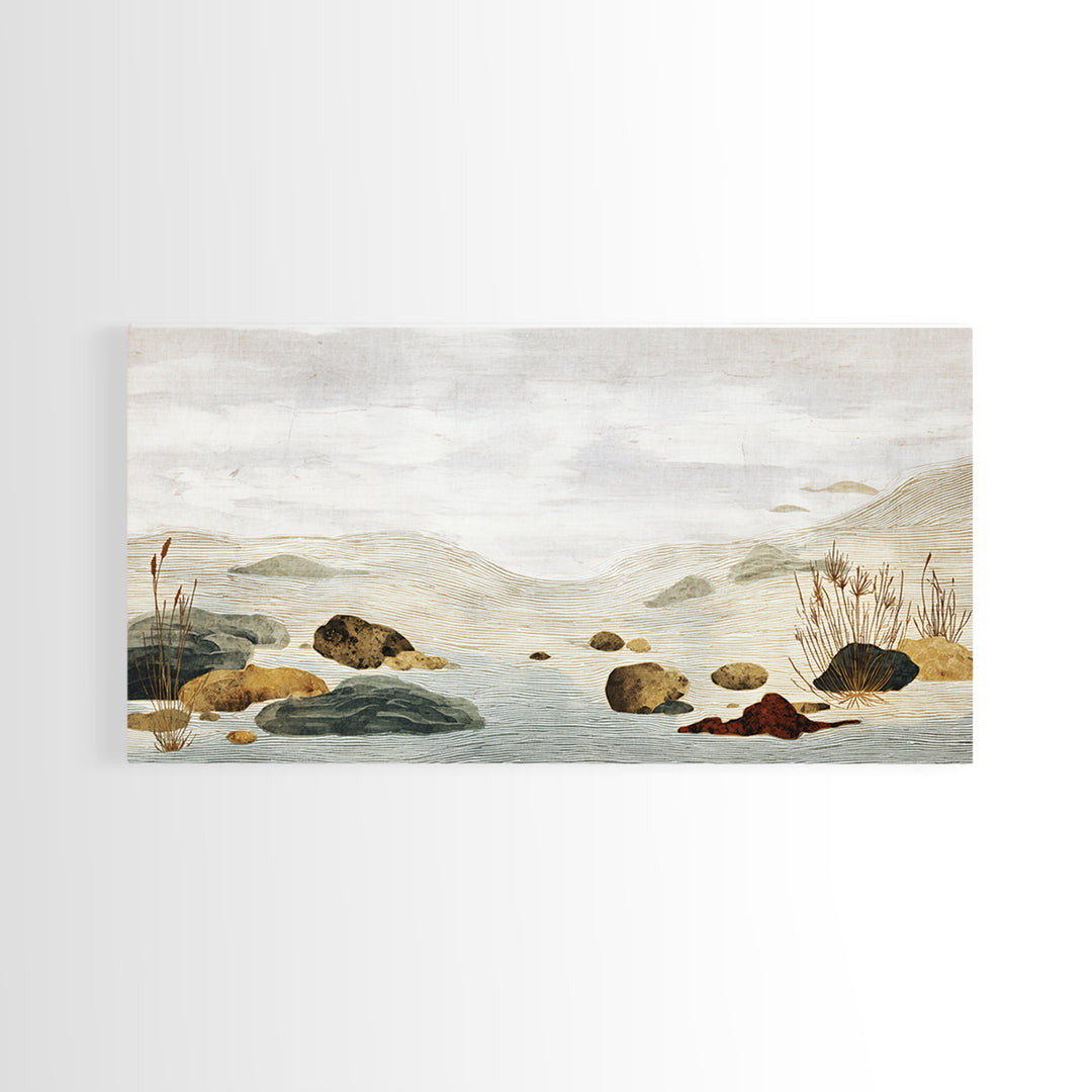 Zen Rock Garden Abstraction Framed Canvas Print, Asian Inspired Art, Art Print, Living Room Decor, Watercolor Art, Harmony, ASI-2x1-34