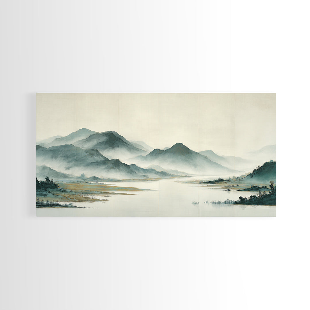 Japanese Ink Landscape Canvas Print, Asian Inspired Art, Wall Decor, Living Room Decor, Fine Art, Harmony, Farmhouse Wall Art, ASI-2x1-48