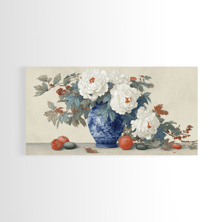 Blue and White Porcelain Vase Framed Canvas Print, Asian Inspired Art, Living Room Decor, Abstract Art, Harmony, ASI-2x1-65