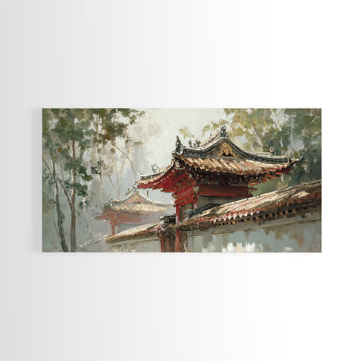 Temple Roof Detail Framed Canvas Print, Asian Inspired Art, Spiritual Wall Art, Living Room Decor, Fine Art, Harmony, ASI-2x1-67